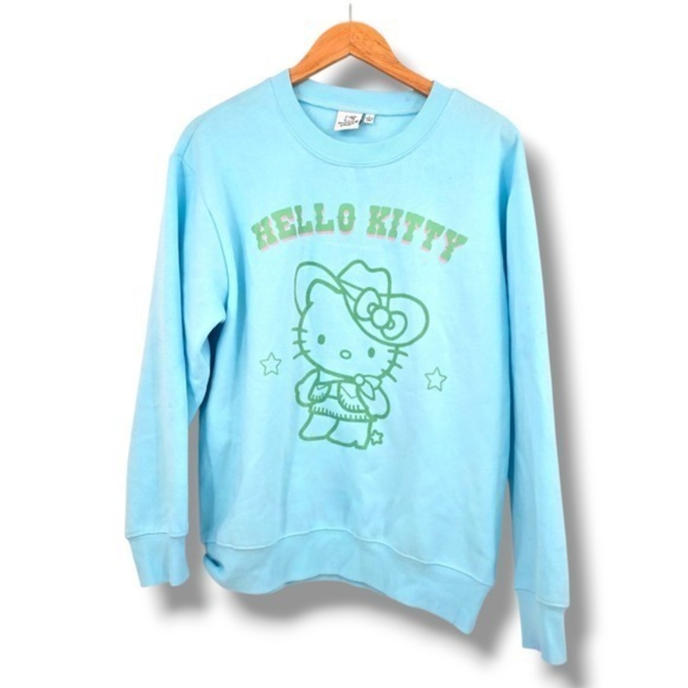 Hello Kitty Sweatshirt Cowboy‎ Graphic Saddle Up Dreams Blue Size L